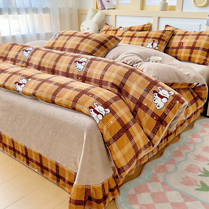 91家纺网 家纺一手货源 找家纺 找底底家纺 2025新款牛奶绒四件套（日发50套优惠8元一套） 复古格纹