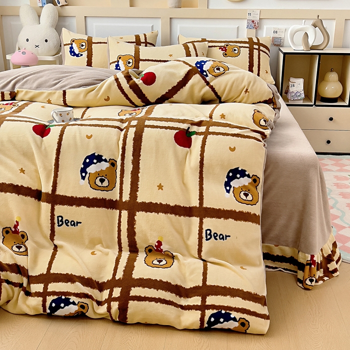 91家纺网 家纺一手货源 找家纺 找底底家纺 2025新款牛奶绒四件套（日发50套优惠8元一套） 格子熊