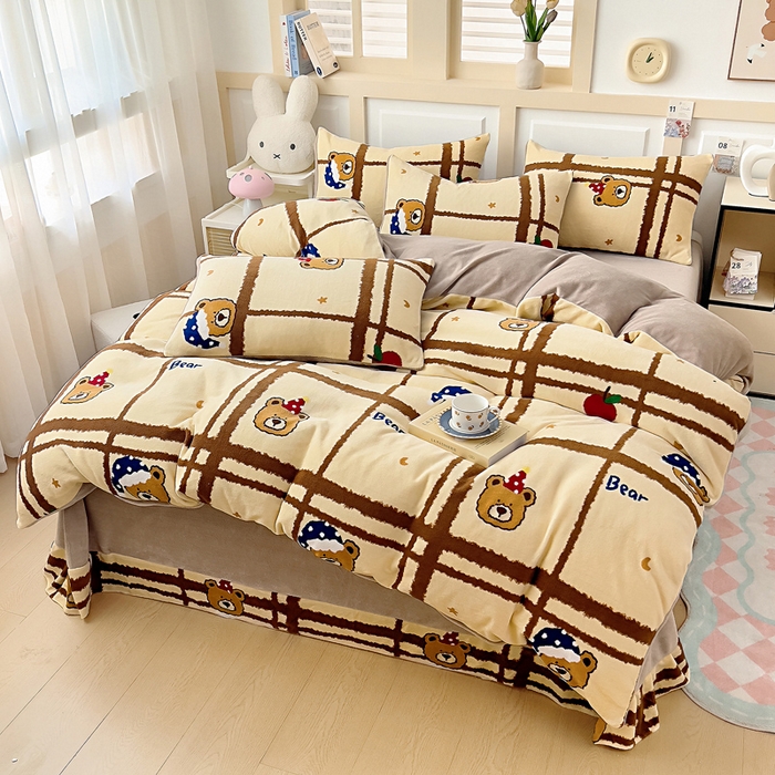 91家纺网 家纺一手货源 找家纺 找底底家纺 2025新款牛奶绒四件套（日发50套优惠8元一套） 格子熊