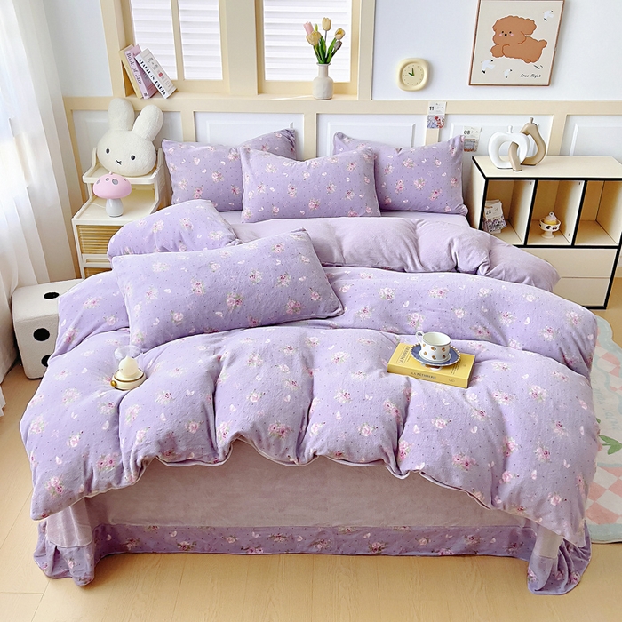 找底底家纺 2025新款牛奶绒四件套（日发50套优惠8元一套） 花田薰衣草