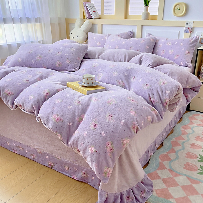 91家纺网 家纺一手货源 找家纺 找底底家纺 2025新款牛奶绒四件套（日发50套优惠8元一套） 花田薰衣草