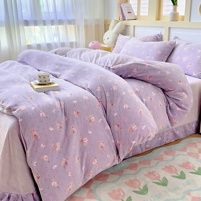 91家纺网 家纺一手货源 找家纺 找底底家纺 2025新款牛奶绒四件套（日发50套优惠8元一套） 花田薰衣草