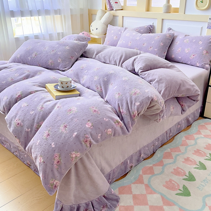 91家纺网 家纺一手货源 找家纺 找底底家纺 2025新款牛奶绒四件套（日发50套优惠8元一套） 花田薰衣草