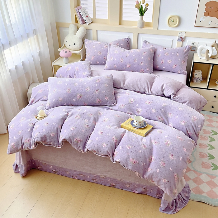 91家纺网 家纺一手货源 找家纺 找底底家纺 2025新款牛奶绒四件套（日发50套优惠8元一套） 花田薰衣草