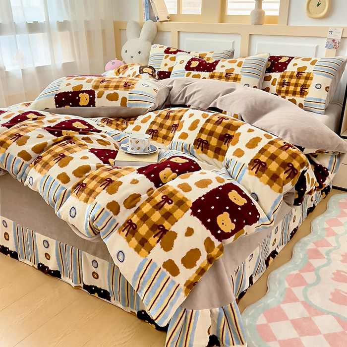 91家纺网 家纺一手货源 找家纺 找底底家纺 2025新款牛奶绒四件套（日发50套优惠8元一套） 焦糖布丁熊