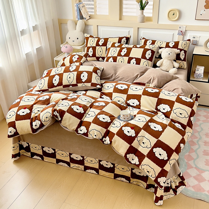 91家纺网 家纺一手货源 找家纺 找底底家纺 2025新款牛奶绒四件套（日发50套优惠8元一套） 可可奶格