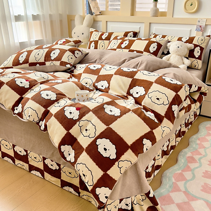 91家纺网 家纺一手货源 找家纺 找底底家纺 2025新款牛奶绒四件套（日发50套优惠8元一套） 可可奶格