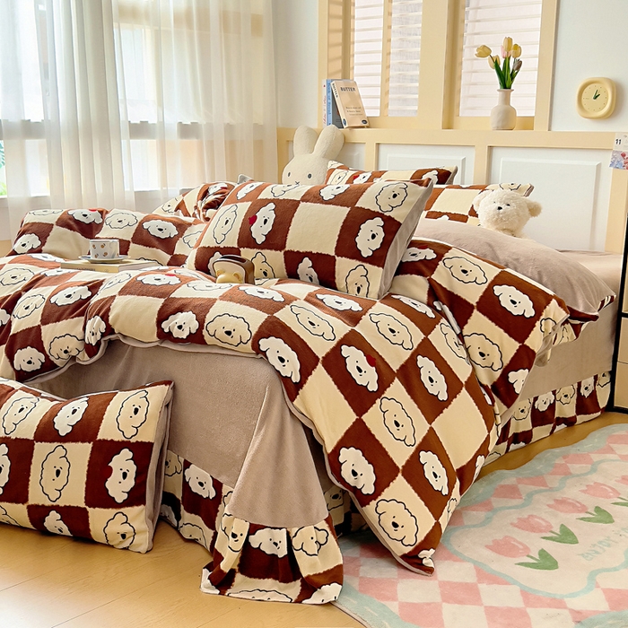 91家纺网 家纺一手货源 找家纺 找底底家纺 2025新款牛奶绒四件套（日发50套优惠8元一套） 可可奶格