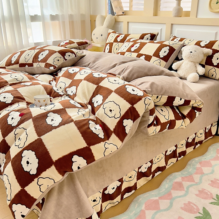 91家纺网 家纺一手货源 找家纺 找底底家纺 2025新款牛奶绒四件套（日发50套优惠8元一套） 可可奶格