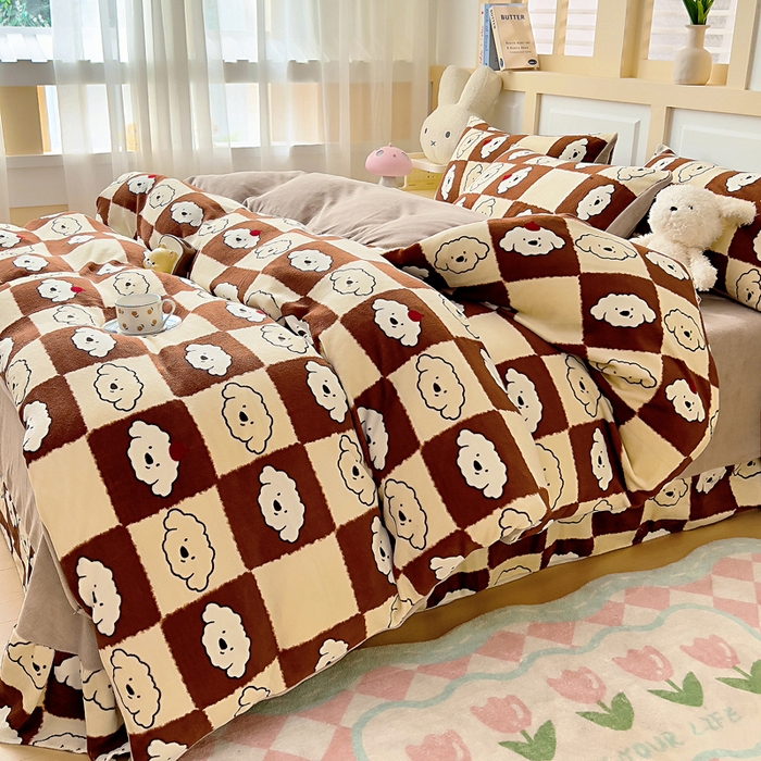 91家纺网 家纺一手货源 找家纺 找底底家纺 2025新款牛奶绒四件套（日发50套优惠8元一套） 可可奶格