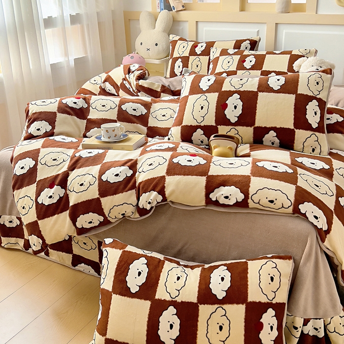 91家纺网 家纺一手货源 找家纺 找底底家纺 2025新款牛奶绒四件套（日发50套优惠8元一套） 可可奶格