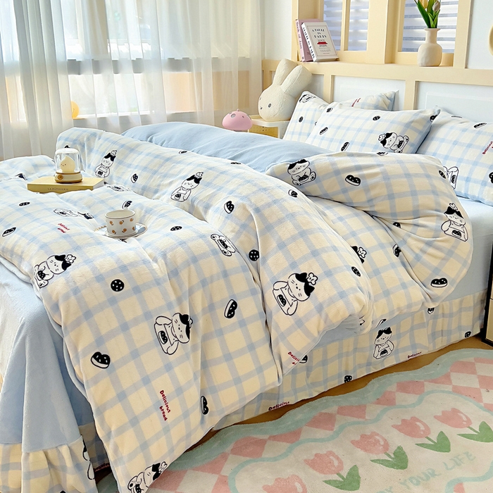 91家纺网 家纺一手货源 找家纺 找底底家纺 2025新款牛奶绒四件套（日发50套优惠8元一套） 蓝格猫