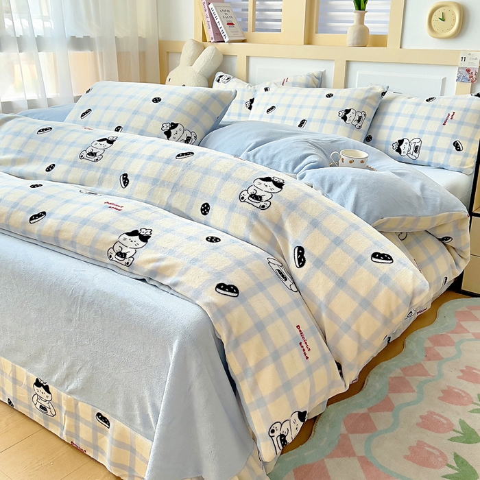 91家纺网 家纺一手货源 找家纺 找底底家纺 2025新款牛奶绒四件套（日发50套优惠8元一套） 蓝格猫