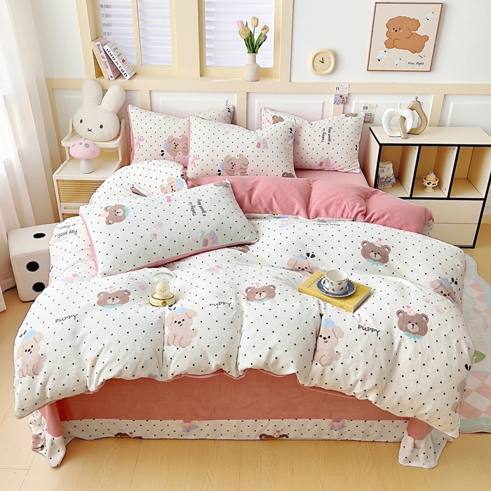 找底底家纺 2025新款牛奶绒四件套（日发50套优惠8元一套） 奶糖波点熊