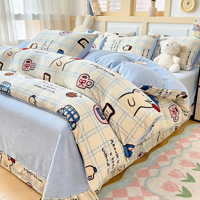 91家纺网 家纺一手货源 找家纺 找底底家纺 2025新款牛奶绒四件套（日发50套优惠8元一套） 奶糖小镇