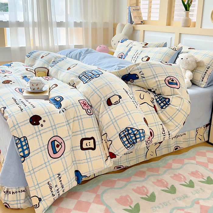 91家纺网 家纺一手货源 找家纺 找底底家纺 2025新款牛奶绒四件套（日发50套优惠8元一套） 奶糖小镇