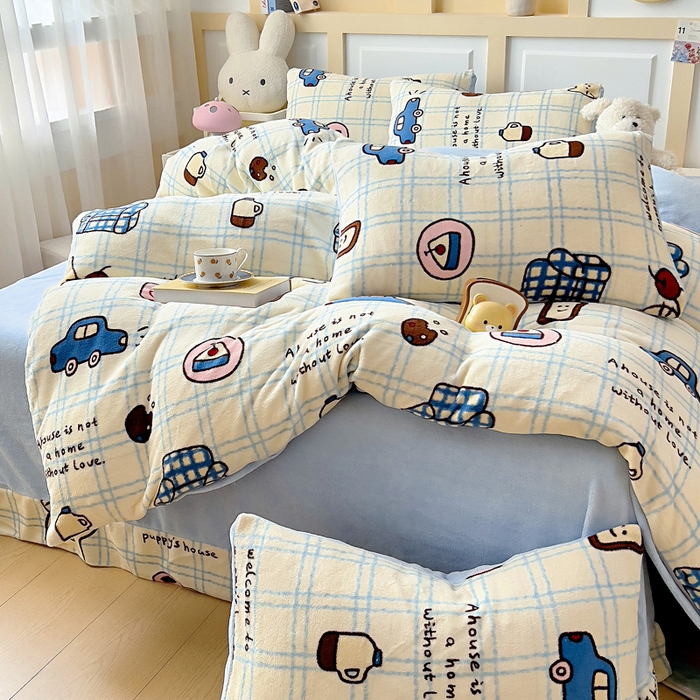 91家纺网 家纺一手货源 找家纺 找底底家纺 2025新款牛奶绒四件套（日发50套优惠8元一套） 奶糖小镇