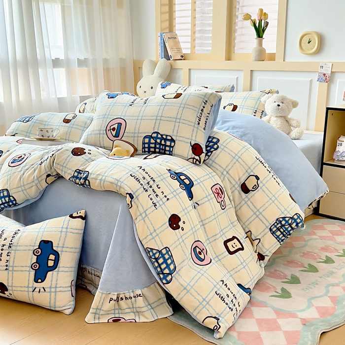 91家纺网 家纺一手货源 找家纺 找底底家纺 2025新款牛奶绒四件套（日发50套优惠8元一套） 奶糖小镇