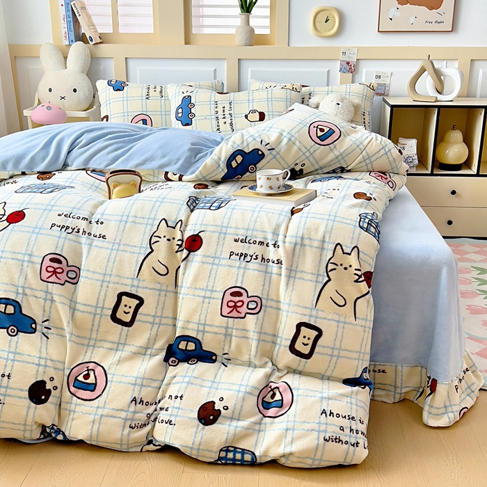 91家纺网 家纺一手货源 找家纺 找底底家纺 2025新款牛奶绒四件套（日发50套优惠8元一套） 奶糖小镇