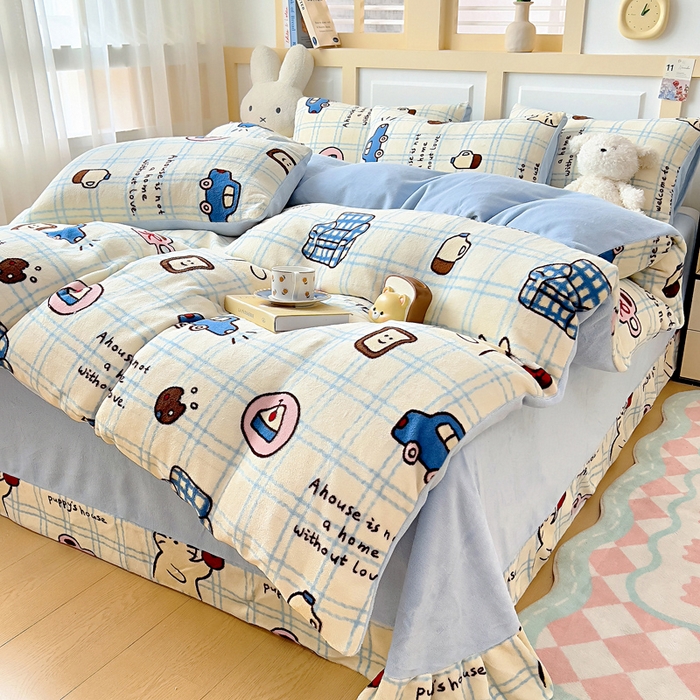 91家纺网 家纺一手货源 找家纺 找底底家纺 2025新款牛奶绒四件套（日发50套优惠8元一套） 奶糖小镇