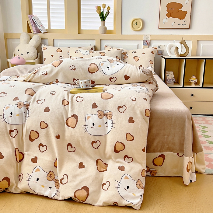 91家纺网 家纺一手货源 找家纺 找底底家纺 2025新款牛奶绒四件套（日发50套优惠8元一套） 奶杏猫