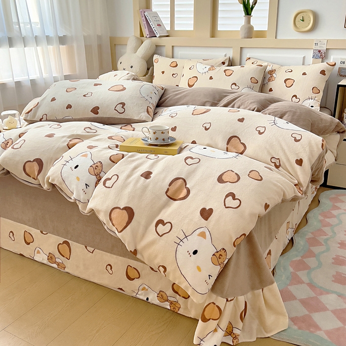 91家纺网 家纺一手货源 找家纺 找底底家纺 2025新款牛奶绒四件套（日发50套优惠8元一套） 奶杏猫