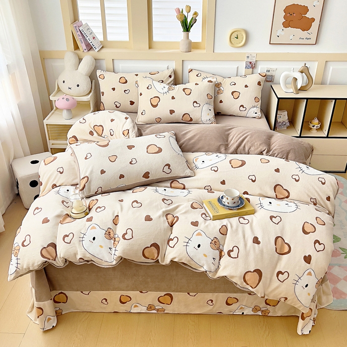 找底底家纺 2025新款牛奶绒四件套（日发50套优惠8元一套） 奶杏猫