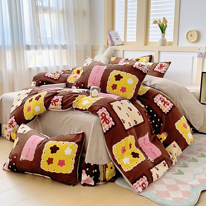 91家纺网 家纺一手货源 找家纺 找底底家纺 2025新款牛奶绒四件套（日发50套优惠8元一套） 巧克力布丁