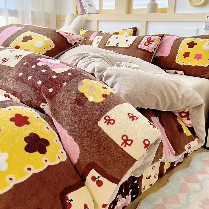 91家纺网 家纺一手货源 找家纺 找底底家纺 2025新款牛奶绒四件套（日发50套优惠8元一套） 巧克力布丁