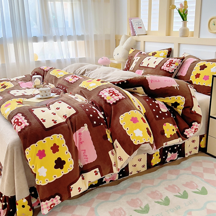 91家纺网 家纺一手货源 找家纺 找底底家纺 2025新款牛奶绒四件套（日发50套优惠8元一套） 巧克力布丁