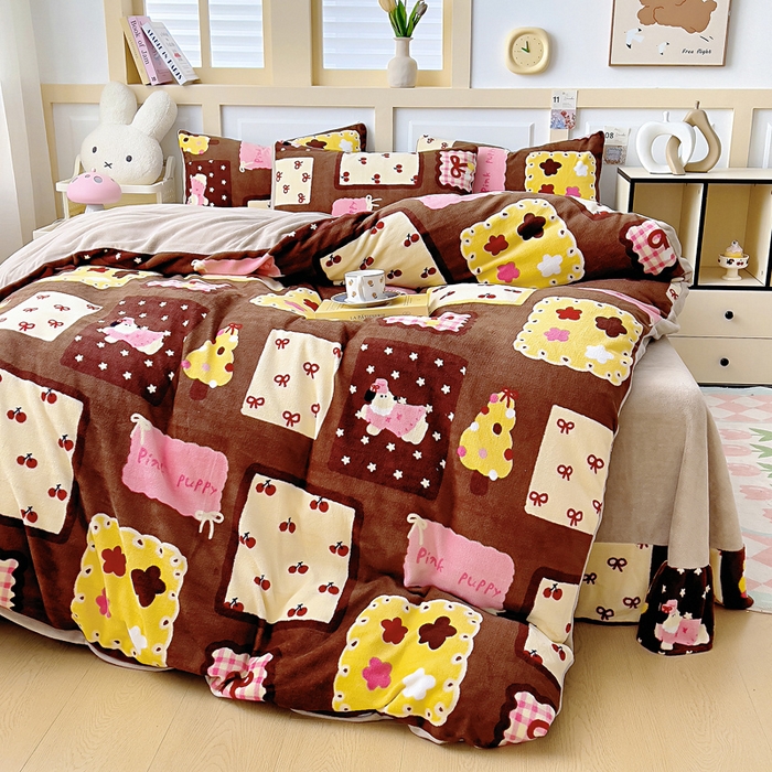 91家纺网 家纺一手货源 找家纺 找底底家纺 2025新款牛奶绒四件套（日发50套优惠8元一套） 巧克力布丁