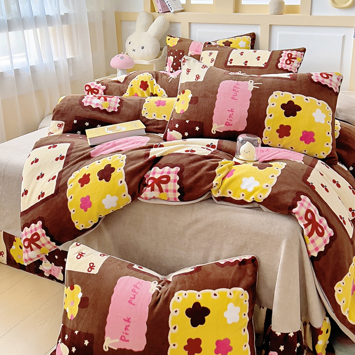 91家纺网 家纺一手货源 找家纺 找底底家纺 2025新款牛奶绒四件套（日发50套优惠8元一套） 巧克力布丁