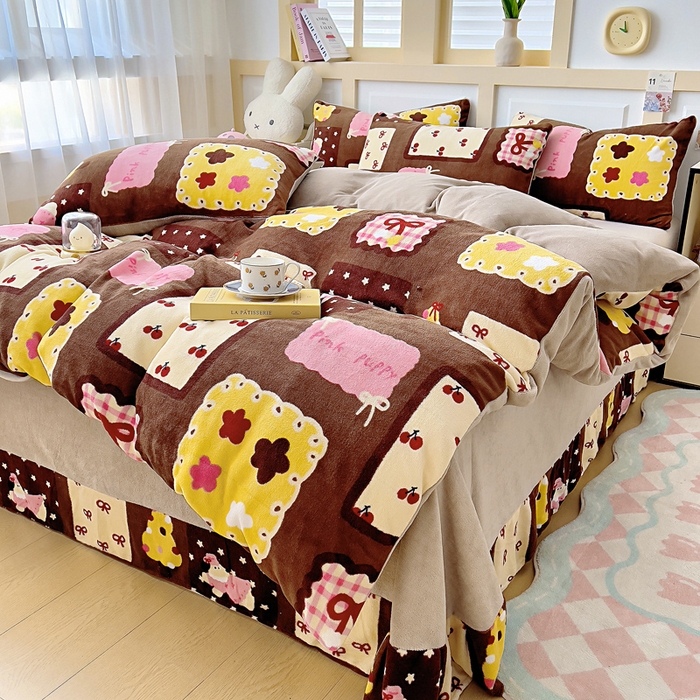 91家纺网 家纺一手货源 找家纺 找底底家纺 2025新款牛奶绒四件套（日发50套优惠8元一套） 巧克力布丁