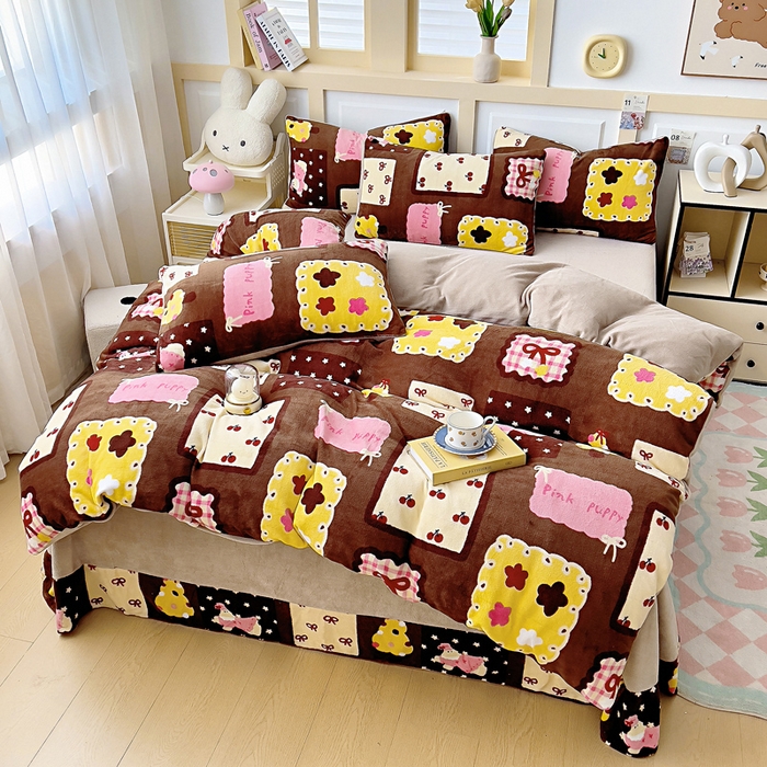 91家纺网 家纺一手货源 找家纺 找底底家纺 2025新款牛奶绒四件套（日发50套优惠8元一套） 巧克力布丁