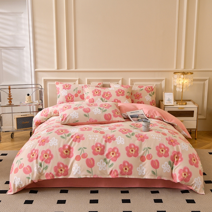 91家纺网 家纺一手货源 找家纺 宇彬家纺 2025新款秋冬全棉纯棉精梳生态原棉印花加厚磨毛被套单被套被套单件单品被套 芬妮（粉）