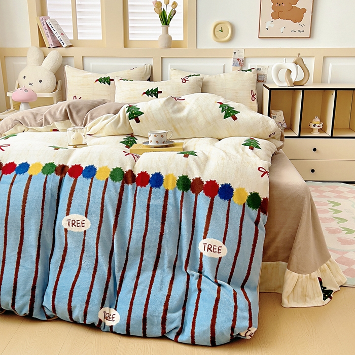 91家纺网 家纺一手货源 找家纺 找底底家纺 2025新款牛奶绒四件套（日发50套优惠8元一套） 圣诞派对