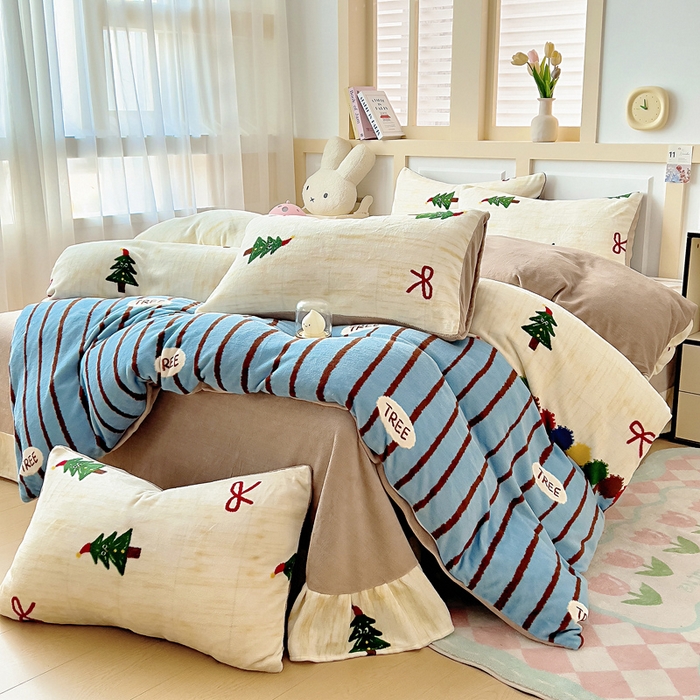 91家纺网 家纺一手货源 找家纺 找底底家纺 2025新款牛奶绒四件套（日发50套优惠8元一套） 圣诞派对