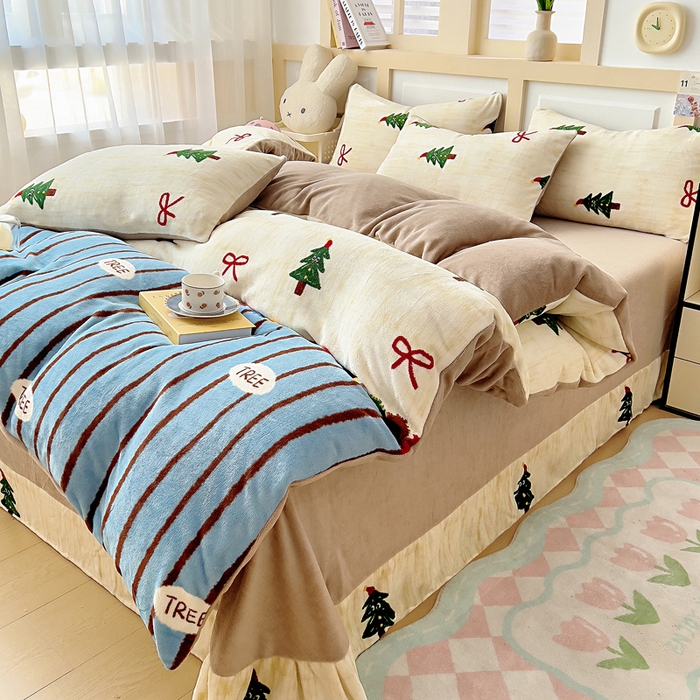 91家纺网 家纺一手货源 找家纺 找底底家纺 2025新款牛奶绒四件套（日发50套优惠8元一套） 圣诞派对