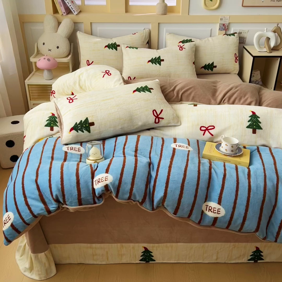 91家纺网 家纺一手货源 找家纺 找底底家纺 2025新款牛奶绒四件套（日发50套优惠8元一套） 圣诞派对