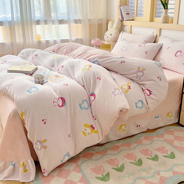 91家纺网 家纺一手货源 找家纺 找底底家纺 2025新款牛奶绒四件套（日发50套优惠8元一套） 樱桃兔