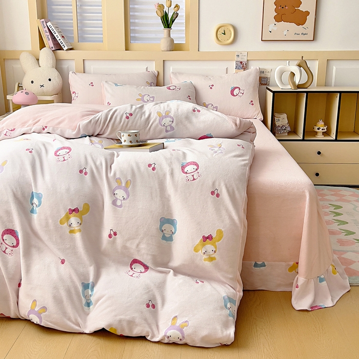 91家纺网 家纺一手货源 找家纺 找底底家纺 2025新款牛奶绒四件套（日发50套优惠8元一套） 樱桃兔