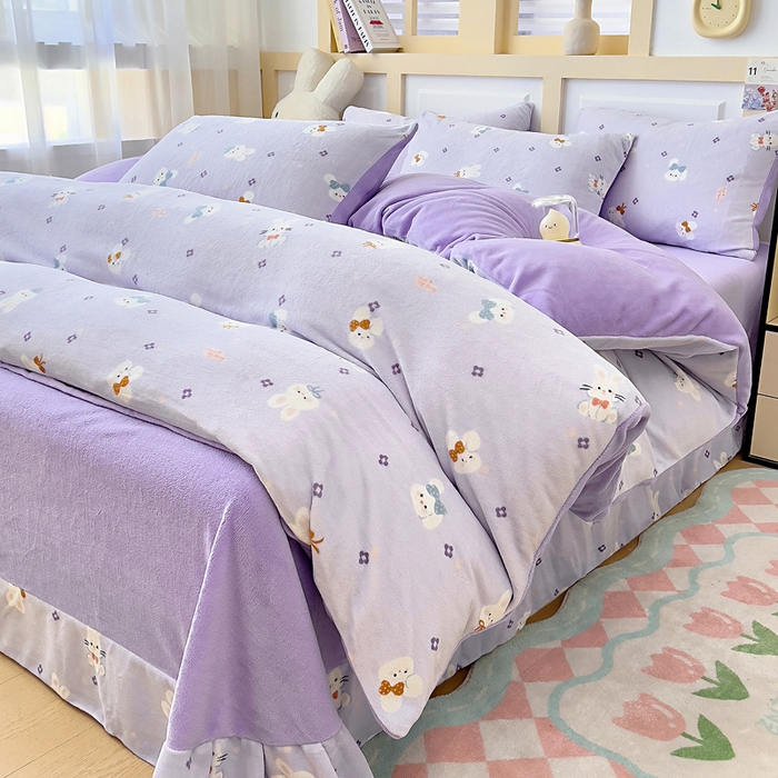 91家纺网 家纺一手货源 找家纺 找底底家纺 2025新款牛奶绒四件套（日发50套优惠8元一套） 芋泥兔