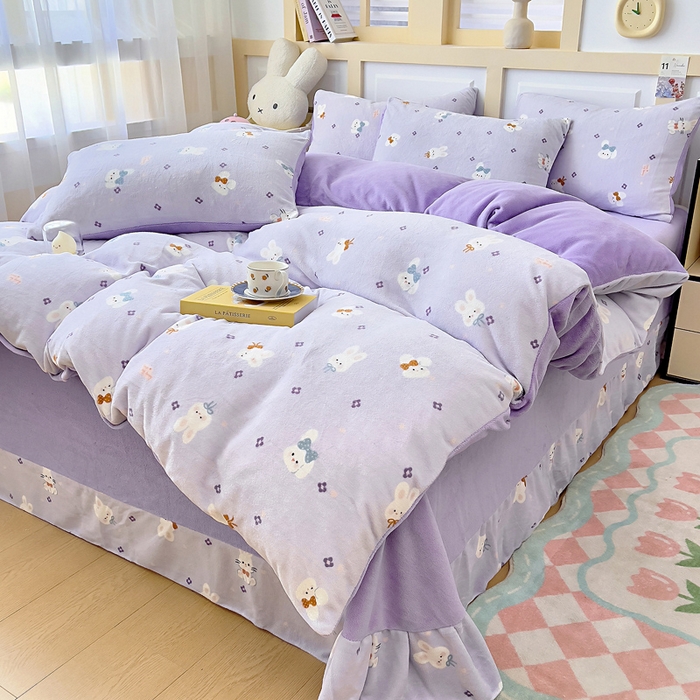 91家纺网 家纺一手货源 找家纺 找底底家纺 2025新款牛奶绒四件套（日发50套优惠8元一套） 芋泥兔