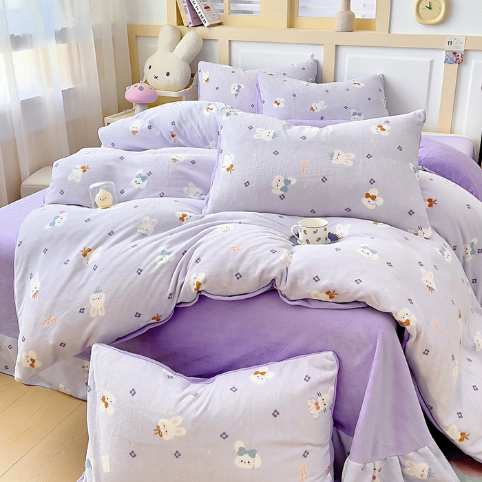 91家纺网 家纺一手货源 找家纺 找底底家纺 2025新款牛奶绒四件套（日发50套优惠8元一套） 芋泥兔