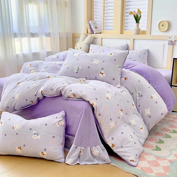 91家纺网 家纺一手货源 找家纺 找底底家纺 2025新款牛奶绒四件套（日发50套优惠8元一套） 芋泥兔