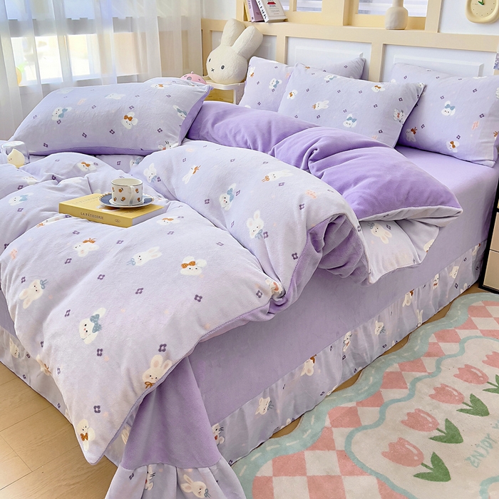 91家纺网 家纺一手货源 找家纺 找底底家纺 2025新款牛奶绒四件套（日发50套优惠8元一套） 芋泥兔