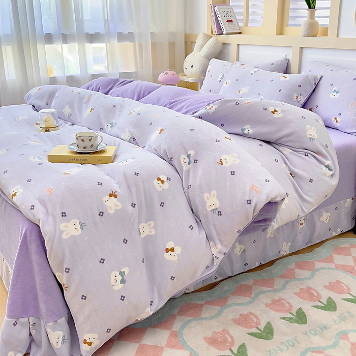 91家纺网 家纺一手货源 找家纺 找底底家纺 2025新款牛奶绒四件套（日发50套优惠8元一套） 芋泥兔