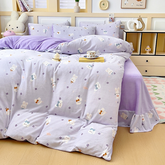 91家纺网 家纺一手货源 找家纺 找底底家纺 2025新款牛奶绒四件套（日发50套优惠8元一套） 芋泥兔