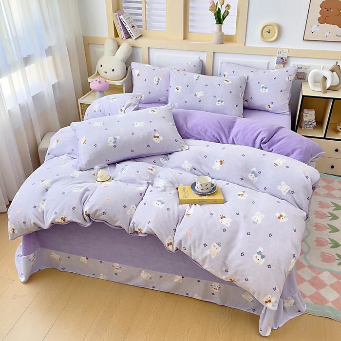 91家纺网 家纺一手货源 找家纺 找底底家纺 2025新款牛奶绒四件套（日发50套优惠8元一套） 芋泥兔