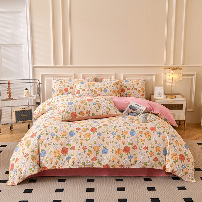 91家纺网 家纺一手货源 找家纺 宇彬家纺 2025新款秋冬全棉纯棉精梳生态原棉印花加厚磨毛被套单被套被套单件单品被套 甜蜜花丛（粉）